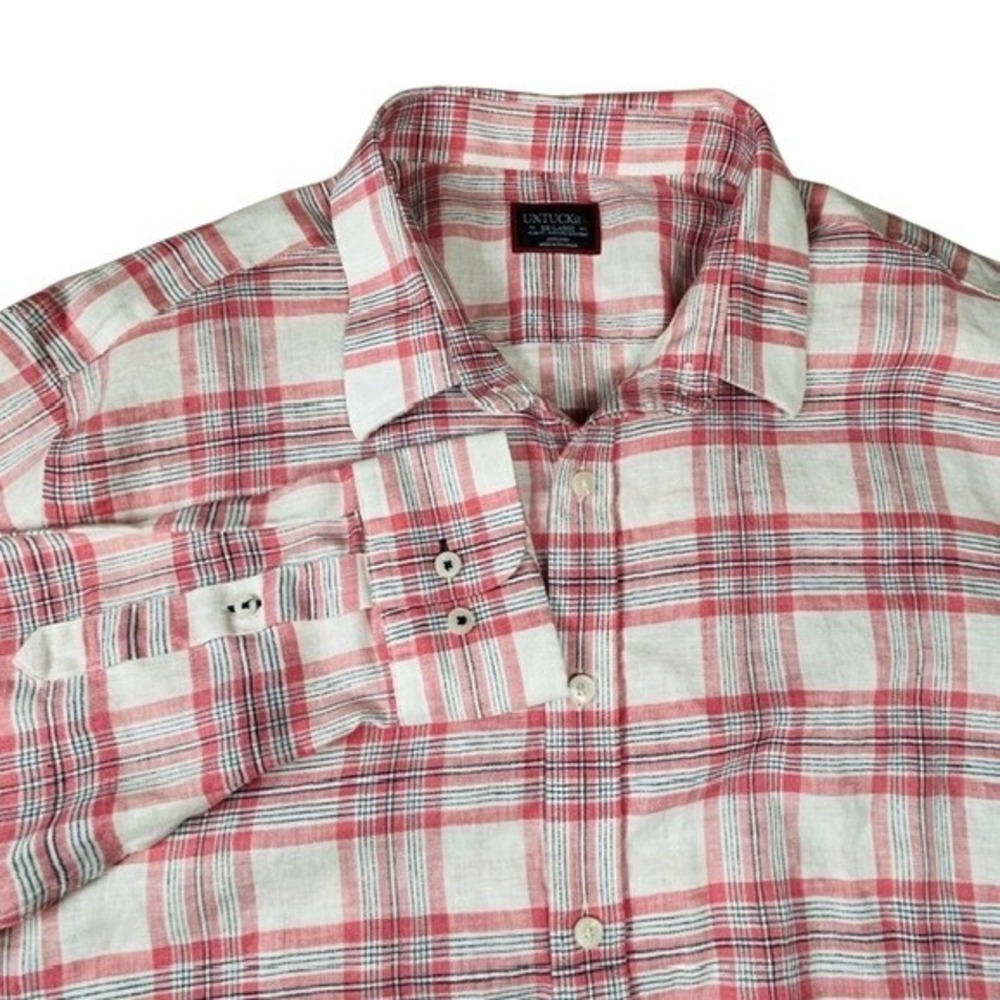 UNTUCKit Campanha #41443 White Red Button Up Linen Long Sleeve Shirt XXL Slim